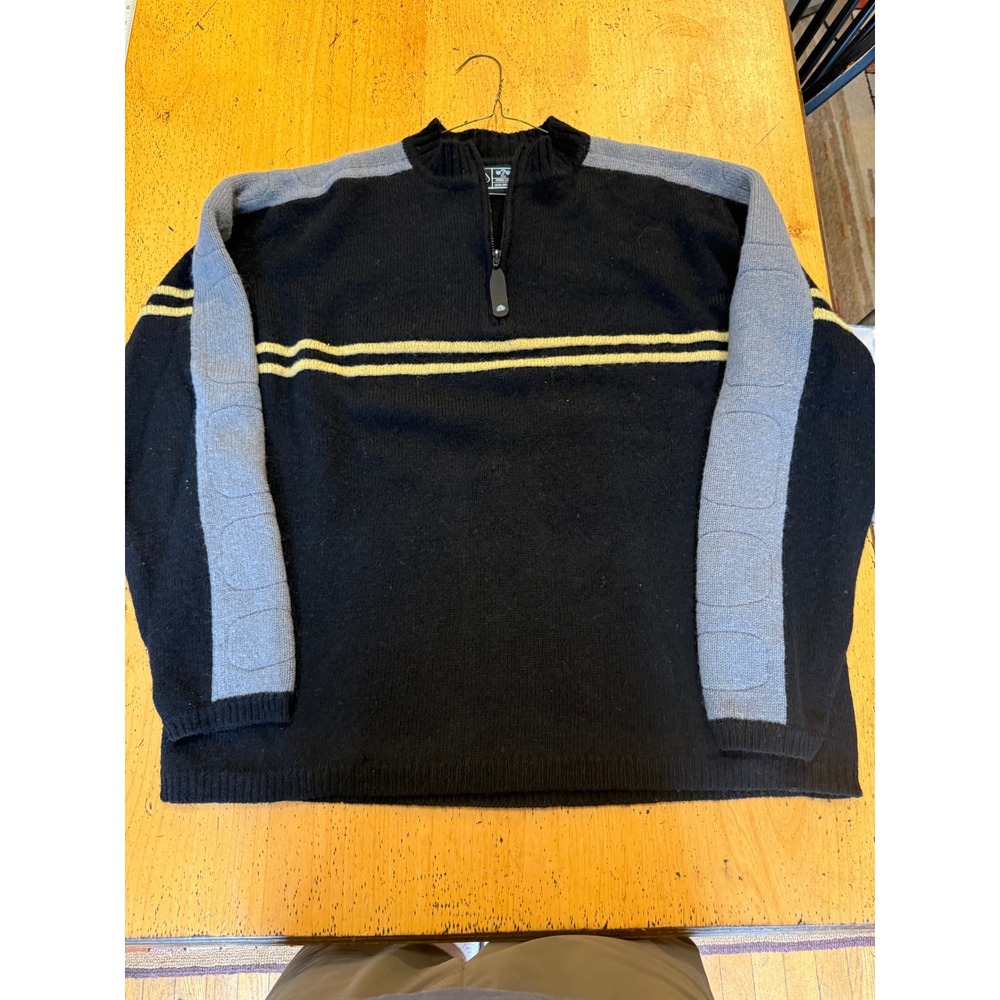 Nike ACG XL Wool Quarter Zip Thermal Layer 2 Black Grey Yellow Stripe Sweater